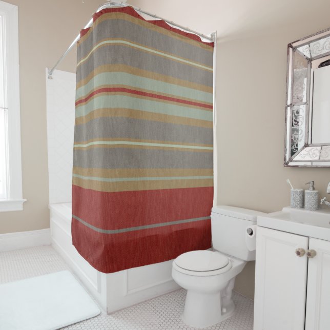 Grunge Strip Modern Red Caramel Green Duschvorhang (Beispiel)