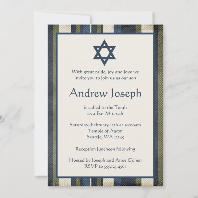 Grunge Stripes Bar Mitzvah Invitation (Devant)
