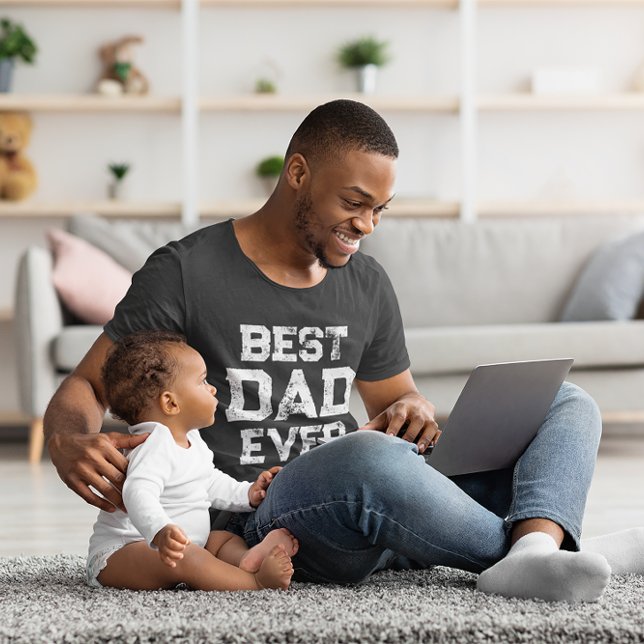 Grunge Style Typografie Bester Vater T-Shirt (Grey and White Typography for Father's Day)