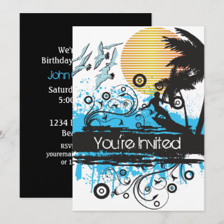 Grunge Surfen Tropical Beach Geburtstagsparty Einladung