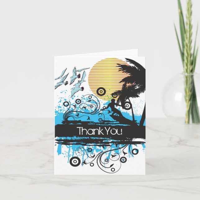 Grunge Surfing Beach Surfer Carte de remerciements (Devant)