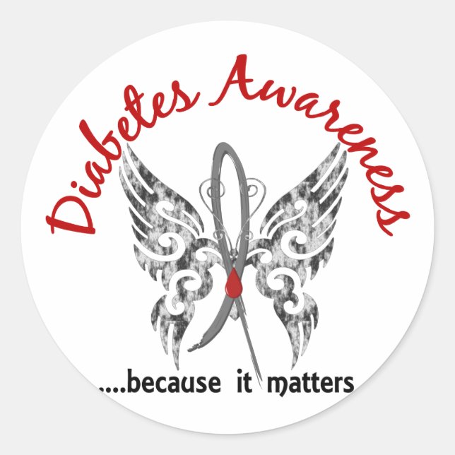 Grunge Tattoo Butterfly 6.1 Diabetes Runder Aufkleber (Vorderseite)