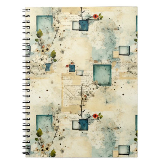 Grunge Teal Botanischer Rahmen Pergament Scrapbook Notizblock (Vorderseite)