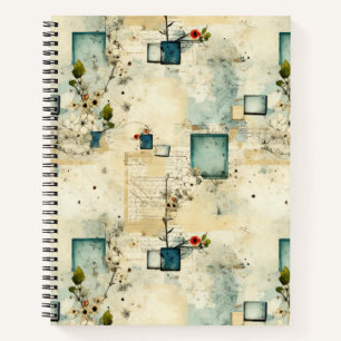 Grunge Teal Botanischer Rahmen Pergament Scrapbook Notizbuch