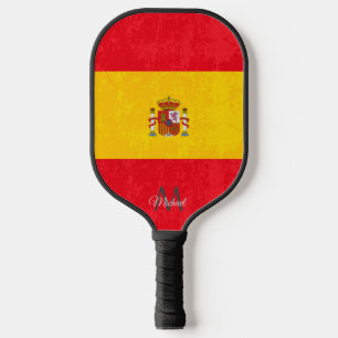 Grunge texture Spanish flag monogram name Pickleball Schläger