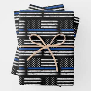 Grunge Thin Blue Line Polizeibeamter - Zurückstel Geschenkpapier Set