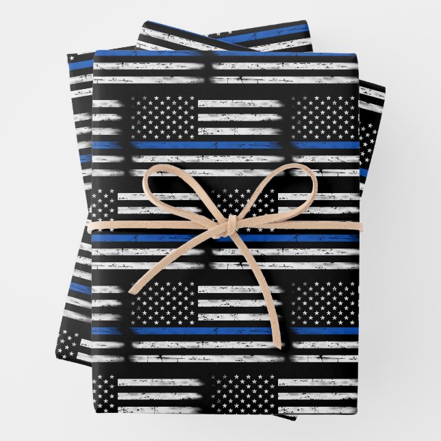 Grunge Thin Blue Line Polizeibeamter - Zurückstell Geschenkpapier Set (Beispiel)