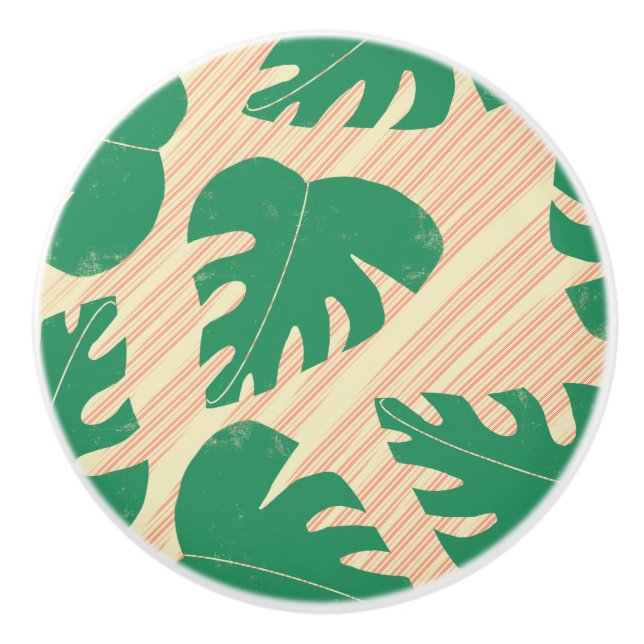 Grunge Tropical Green Monstera Blätter Keramikknauf (Vorderseite)