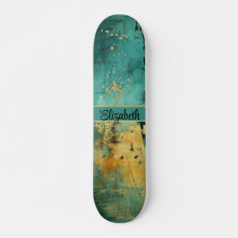 Grunge Türkis und Imitate Gold Glitzer Sparkor Skateboard
