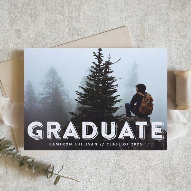 Grunge Typographie Photo Graduation Invitation (Customizable photo graduation invitation featuring rustic typography.)
