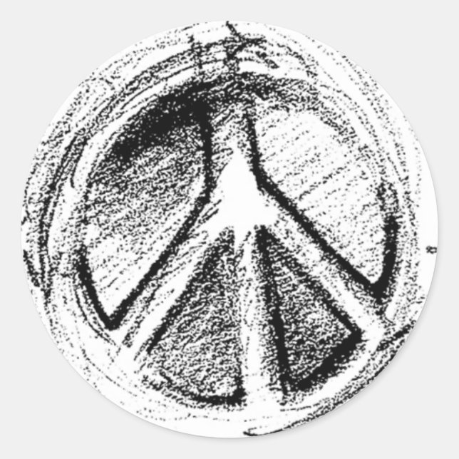 Grunge Urban Peace Sign Sketch in Weiß Runder Aufkleber (Vorderseite)