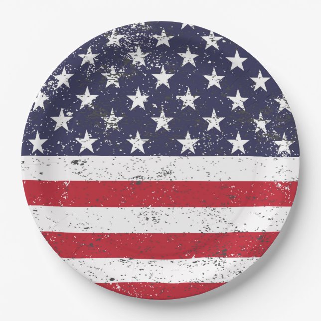 Grunge US Flagge Paper Teller (Vorderseite)