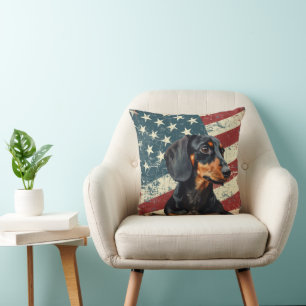 Grunge USA Flag Dackel Dog Kissen