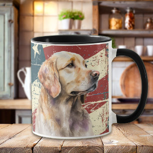 Grunge USA Flag Golden Retriever Dog Tasse