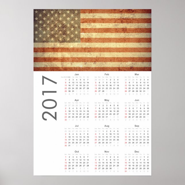 Grunge USA Flag Kalender 2017 Poster (Vorne)