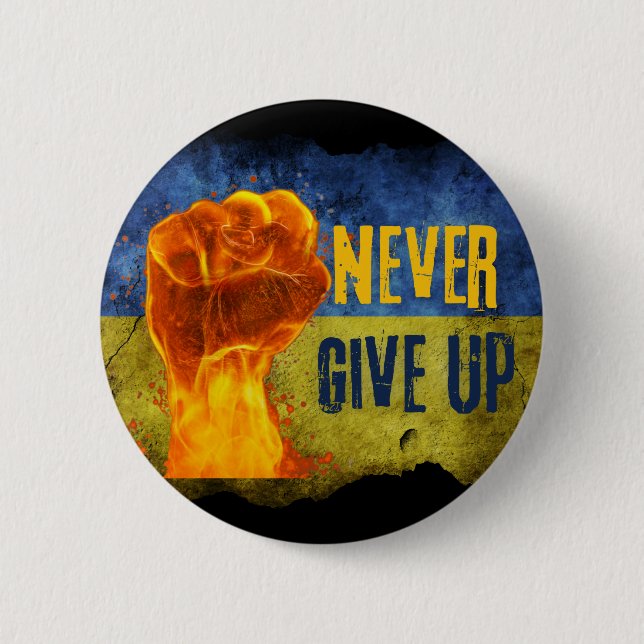 Grunge vergib nie die Ukraine mit Flammen Button (Vorderseite)