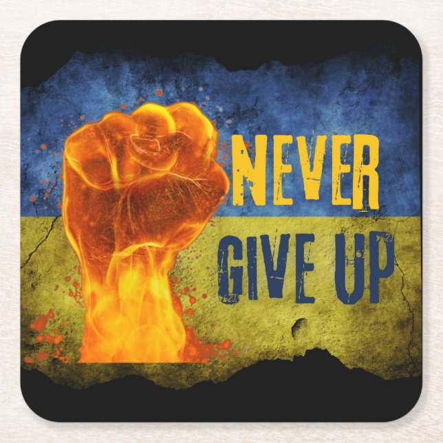 Grunge vergib nie die Ukraine mit Flammen Rechteckiger Pappuntersetzer (Vorderseite)