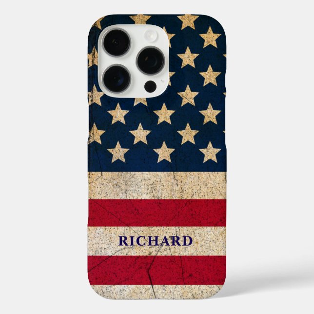 Grunge Vintag American Flag iPhone 16 Pro Hülle (Rückseite)