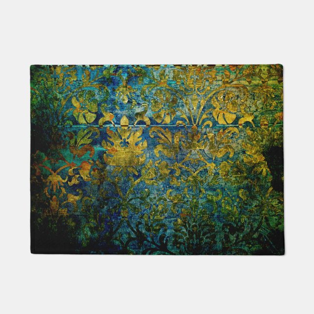 Grunge, Vintag, Damast, Moos, Grün, Muster, Blüten Fußmatte (Vorderseite)