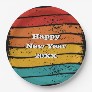 Grunge Vintag Retro Sunset Happy New Year 20xx 9" Pappteller