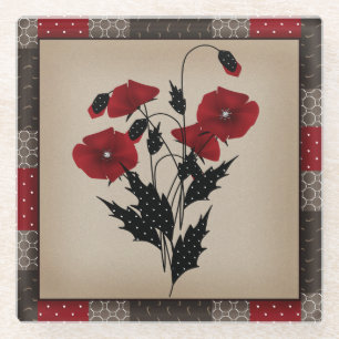 Grunge Vintage Retro-Pappi, rote Blume Glasuntersetzer
