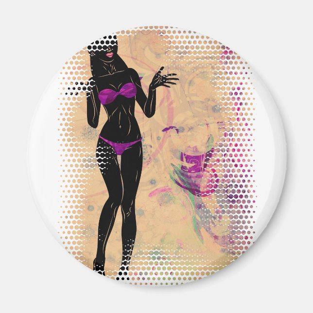 Grunge violett Bikini Girl Silhouette 2 Magnet (Vorne)