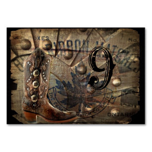 Grunge Wagon Wheel Western Cowboy Hochzeit Tischnummer