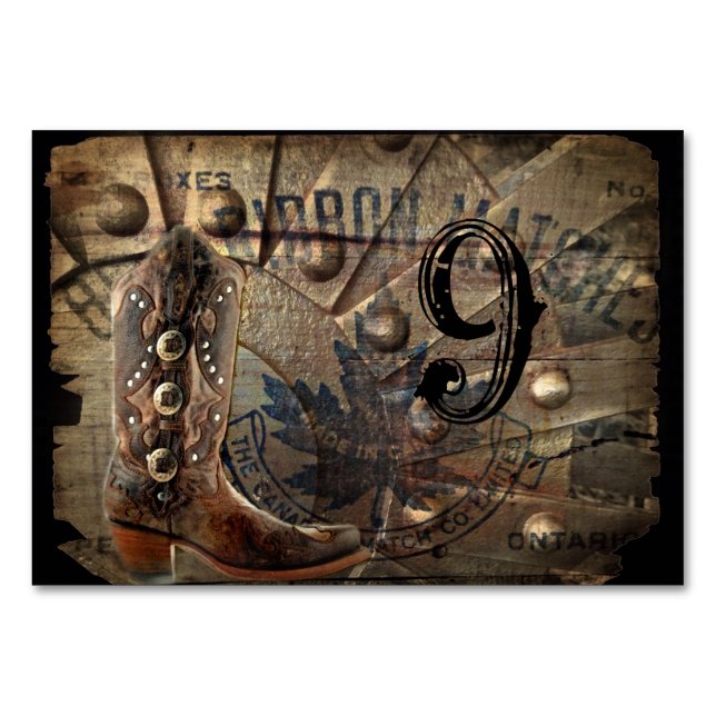 Grunge Wagon Wheel Western Cowboy Hochzeit Tischnummer (Vorderseite)