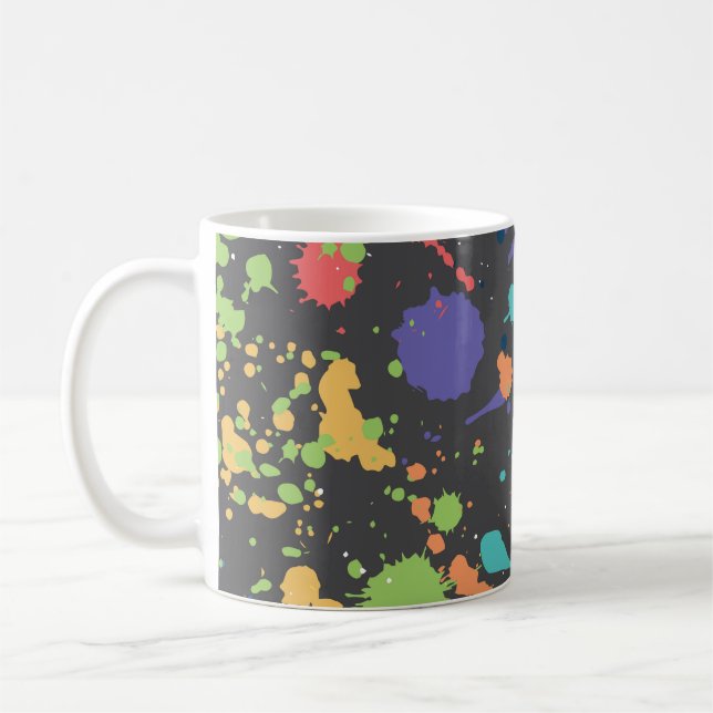 Grunge Wasserfarbe: Farbenfrohe Flecken Muster. Kaffeetasse (Links)