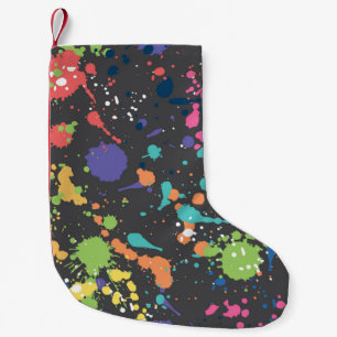 Grunge Wasserfarbe: Farbenfrohe Flecken Muster. Kleiner Weihnachtsstrumpf