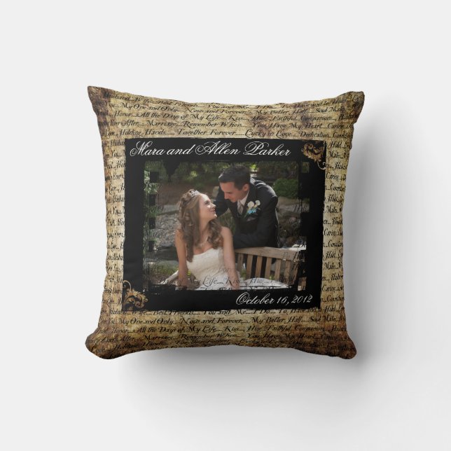 Grunge Wedding Foto mit Romantischem Textkissen Kissen (Vorderseite)