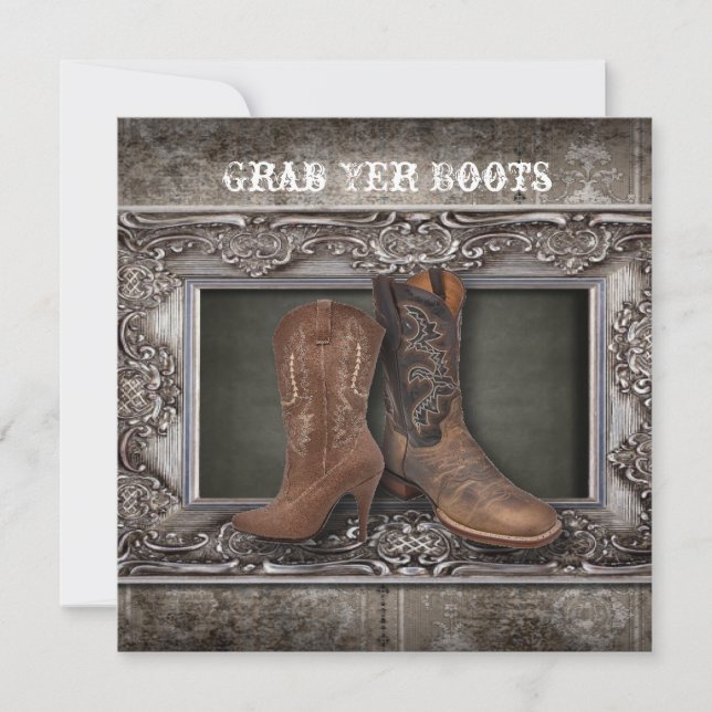 Grunge Western Country Cowboy Hochzeit Ankündigung (Vorderseite)