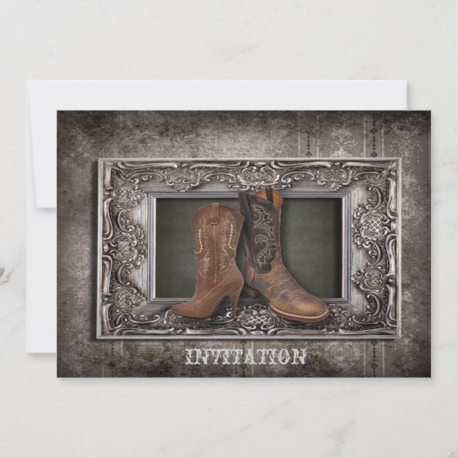 Grunge Western Country Cowboy Hochzeit Einladung (Vorderseite)