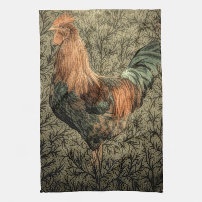 Grunge Western Hähnchen rustikaler Hahn Geschirrtuch (Vertikal)