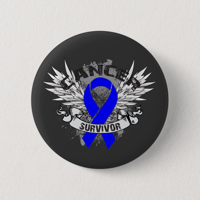 Grunge Winged Ribbon Colon Cancer Survivor Button (Vorderseite)