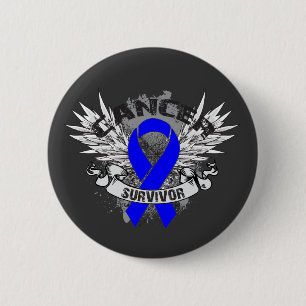 Grunge Winged Ribbon Colon Cancer Survivor Button