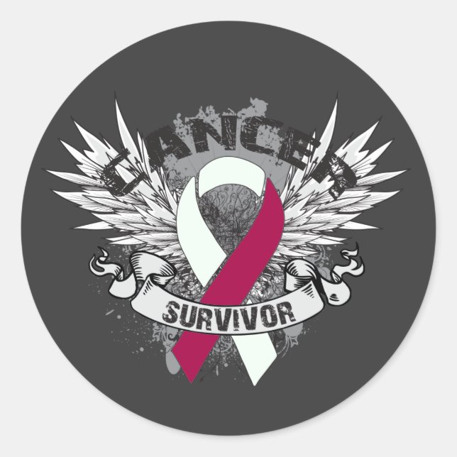 Grunge Winged Ribbon Head Neck Cancer Survivor Runder Aufkleber (Vorderseite)