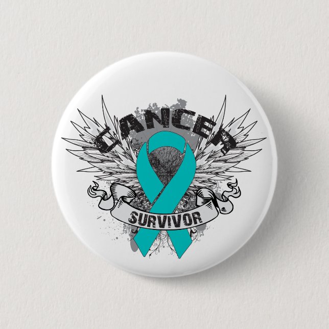 Grunge Winged Ribbon Ovarialkarzinom Survivor Button (Vorderseite)