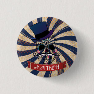 Grunge-Zirkus-Zucker-Schädel-Ringmeister Personali Button