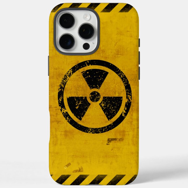 Grunged Background Hazard Radiation Warning iPhone 16 Pro Max Hülle (Rückseite)