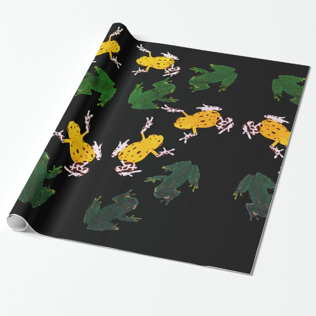 Grüngelbe Frösche Geschenkpapier (Ungerollt)