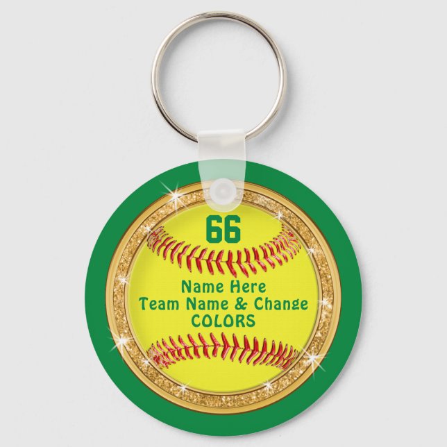 Grüngelbe Personalisierte Softball-Team-Geschenkid Schlüsselanhänger (Vorderseite)