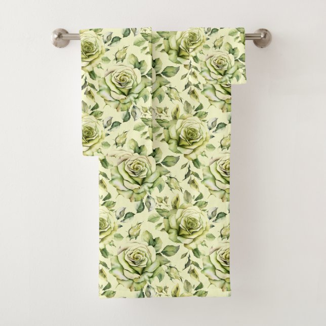 Grüngelbe Rose Olive Chartreuse Limon Badhandtuch Set (Insitu)
