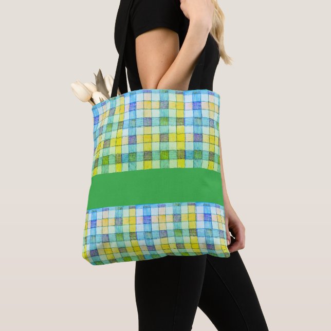 Grüngelber Gingham Tosack Tasche (Von Nahem)