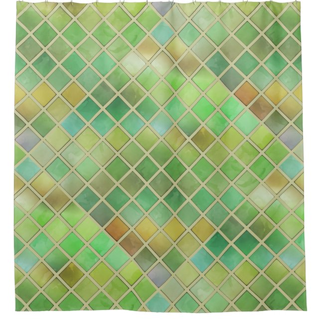 Grüngelbes Mosaikdesign Duschvorhang (Vorderseite)