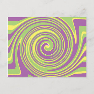 Grüngelbes und lila Twirbelmuster Postkarte