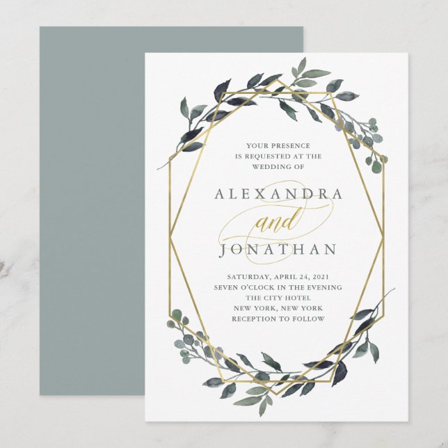 Grüngeo| Goldhochzeit Einladung (Vorne/Hinten)