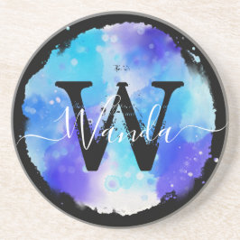 Grungey Blue Watercolor Monogram Calligraphy Getränkeuntersetzer