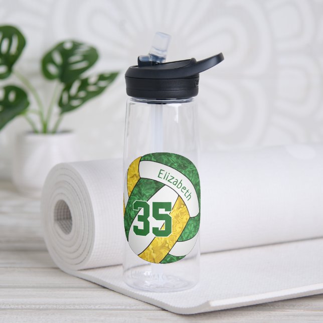 Grüngoldfarben der Freundvolleyballmannschaft Trinkflasche (Yoga)