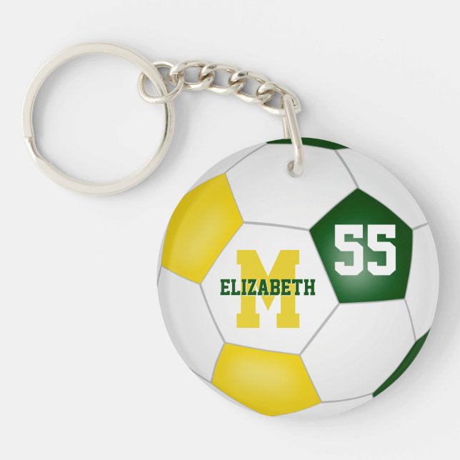 Grüngoldgelbe Mannschaftsfarben Fußball-Taschentas Schlüsselanhänger (Vorderseite)